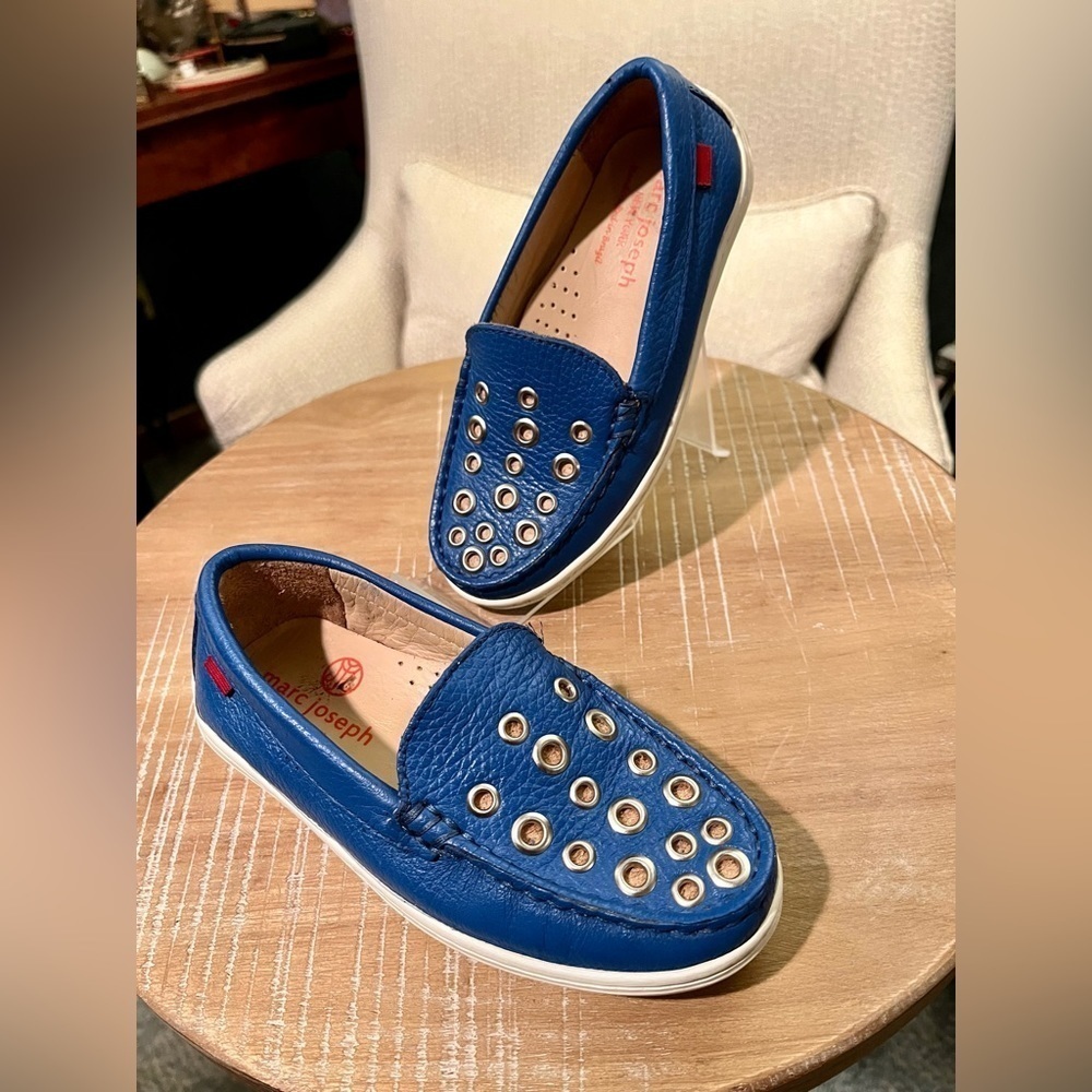 MARC JOSEPH NEW YORK Unisex Kid's Sz 10.5 Mott Street Grainy Blue Grommet Loafer